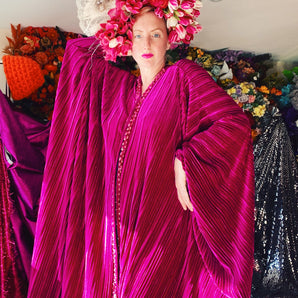 Pleated Velvet Cherry Pink Gown / Robe / Kimono UK 6 - 26
