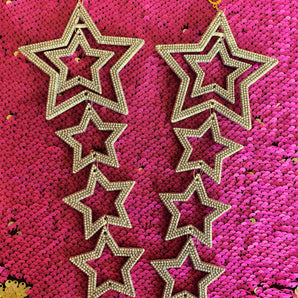 Giant Star Silver Glitter Dangle Earrings