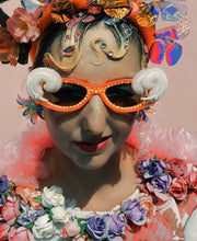 Load image into Gallery viewer, Hot Pink and Orange Feather and Jewel encrusted Glasses
