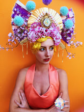 Load image into Gallery viewer, Giant Geisha Pom Pom Fan Headdress
