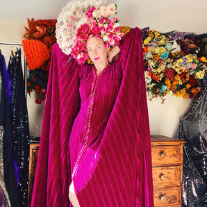 Pleated Velvet Cherry Pink Gown / Robe / Kimono UK 6 - 26