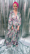 Load image into Gallery viewer, Divine Leafy green and purple Jungle print silky bejewelled kaftan dress
