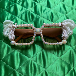 Square Iridescent pearl and white feather Edna Sunglasses