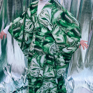 Green Marble Print Lightweight Kaftan Gown