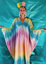 Load image into Gallery viewer, COLOUR FRIDAY! Liquid look pastel holographic rainbow kaftan gown!
