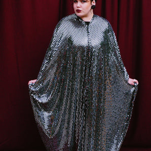 Silver and Black Mirrored Stretch Robe / Maxi Dress / Mini Dress