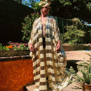 Sequin Fringing Tassel Robe in Gold and Cream