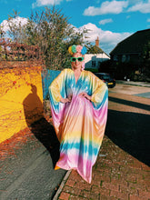 Load image into Gallery viewer, COLOUR FRIDAY! Liquid look pastel holographic rainbow kaftan gown!
