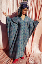 Load image into Gallery viewer, Art Nouveau Green and Blue Print Jersey Kaftan Dress
