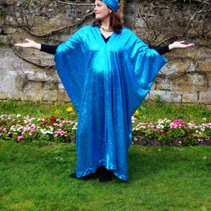 Turquoise Blue Sequin Kaftan Dress
