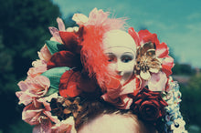 Load image into Gallery viewer, 1920s Multicoloured floral doll bejewelled feather headdress
