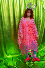 Load image into Gallery viewer, Sheer Baby Pink Flocked Hearts Midi Kaftan Dress
