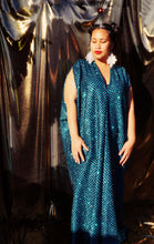 Load image into Gallery viewer, Glitter Blue and Black Lurex Maxi Kaftan Gown/Dress

