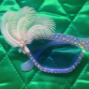 Feather and jewel encrusted pointy Glasses