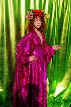 Load image into Gallery viewer, Cerise Holographic Sequin V-neck Kaftan Gown
