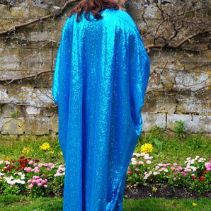 Turquoise Blue Sequin Kaftan Dress