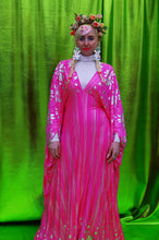 Load image into Gallery viewer, Pink and Silver Floral Kaftan Dress
