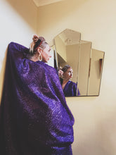 Load image into Gallery viewer, Purple Tinsel Lurex Maxi Party Kaftan Dress and Batwing Kimono
