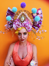 Load image into Gallery viewer, Giant Geisha Pom Pom Fan Headdress
