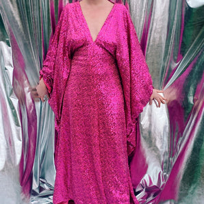 HOT pink sequin Glamour maxi kaftan gown- Studio 54
