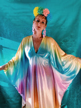 Load image into Gallery viewer, COLOUR FRIDAY! Liquid look pastel holographic rainbow kaftan gown!
