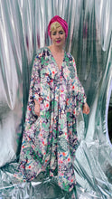 Load image into Gallery viewer, Divine Leafy green and purple Jungle print silky bejewelled kaftan dress
