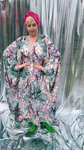 Load image into Gallery viewer, Divine Leafy green and purple Jungle print silky bejewelled kaftan dress
