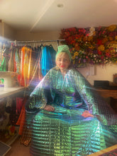 Load image into Gallery viewer, Metallic Holographic/ Pearlescent shimmer double sided quilted Kaftan Gown
