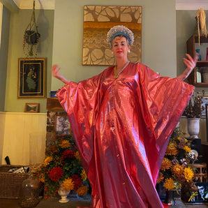 Shiny Foil Lamé Metallic Kaftan Dress - Pink