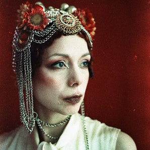 Bespoke vintage jewels and chains Flower headpiece