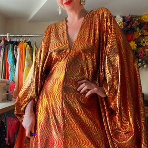 Bronze Gold and Red Glitter Kaftan Gown/Dress
