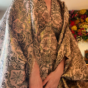 Pink and Gold snowflake pearlescent brocade robe / Kimono and kaftan Dress