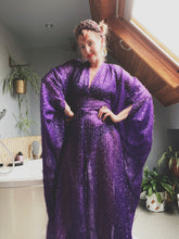 Load image into Gallery viewer, Purple Tinsel Lurex Maxi Party Kaftan Dress and Batwing Kimono
