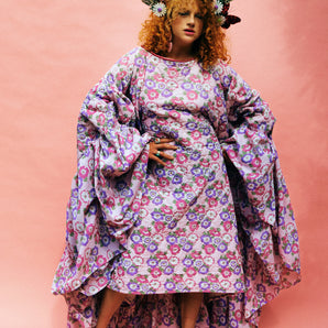 Purple Flower Power 60s quilted Kaftan Dress Size 8 - 26 UK
