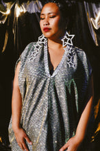 Load image into Gallery viewer, Diamond Patterned High Glitter Green holographic Maxi Gown / kaftan Dress
