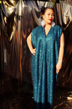 Load image into Gallery viewer, Glitter Blue and Black Lurex Maxi Kaftan Gown/Dress
