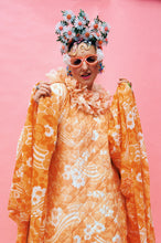 Load image into Gallery viewer, Orange / peach / white Patterned ruffled 60s quilted Kaftan Dress Size 8 - 22 UK
