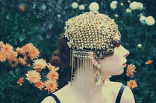 Load image into Gallery viewer, Gold Beaded skull cap headdress
