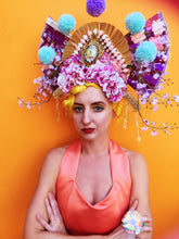 Load image into Gallery viewer, Giant Geisha Pom Pom Fan Headdress
