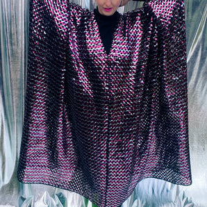 Vintage pink and Silver Crochet Sequin Kaftan Gown - Studio 54