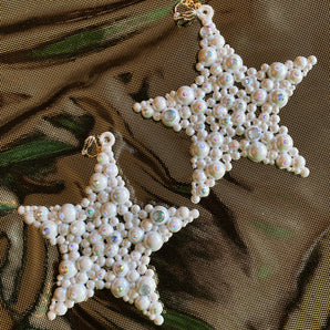 Pearl White and iridecent Star Earrings