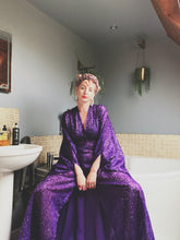 Load image into Gallery viewer, Purple Tinsel Lurex Maxi Party Kaftan Dress and Batwing Kimono
