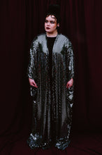 Load image into Gallery viewer, Silver and Black Mirrored Stretch Robe / Maxi Dress / Mini Dress
