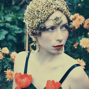 Gold Beaded skull cap headdress