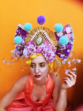 Load image into Gallery viewer, Giant Geisha Pom Pom Fan Headdress

