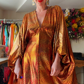 Bronze Gold and Red Glitter Kaftan Gown/Dress