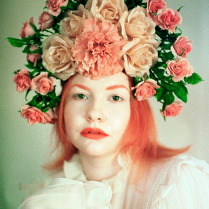 Vintage Peach Rose Flower Crown