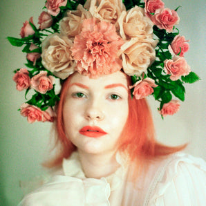 Vintage Peach Rose Flower Crown