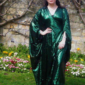 Bottle Green Sequin Kaftan Dress