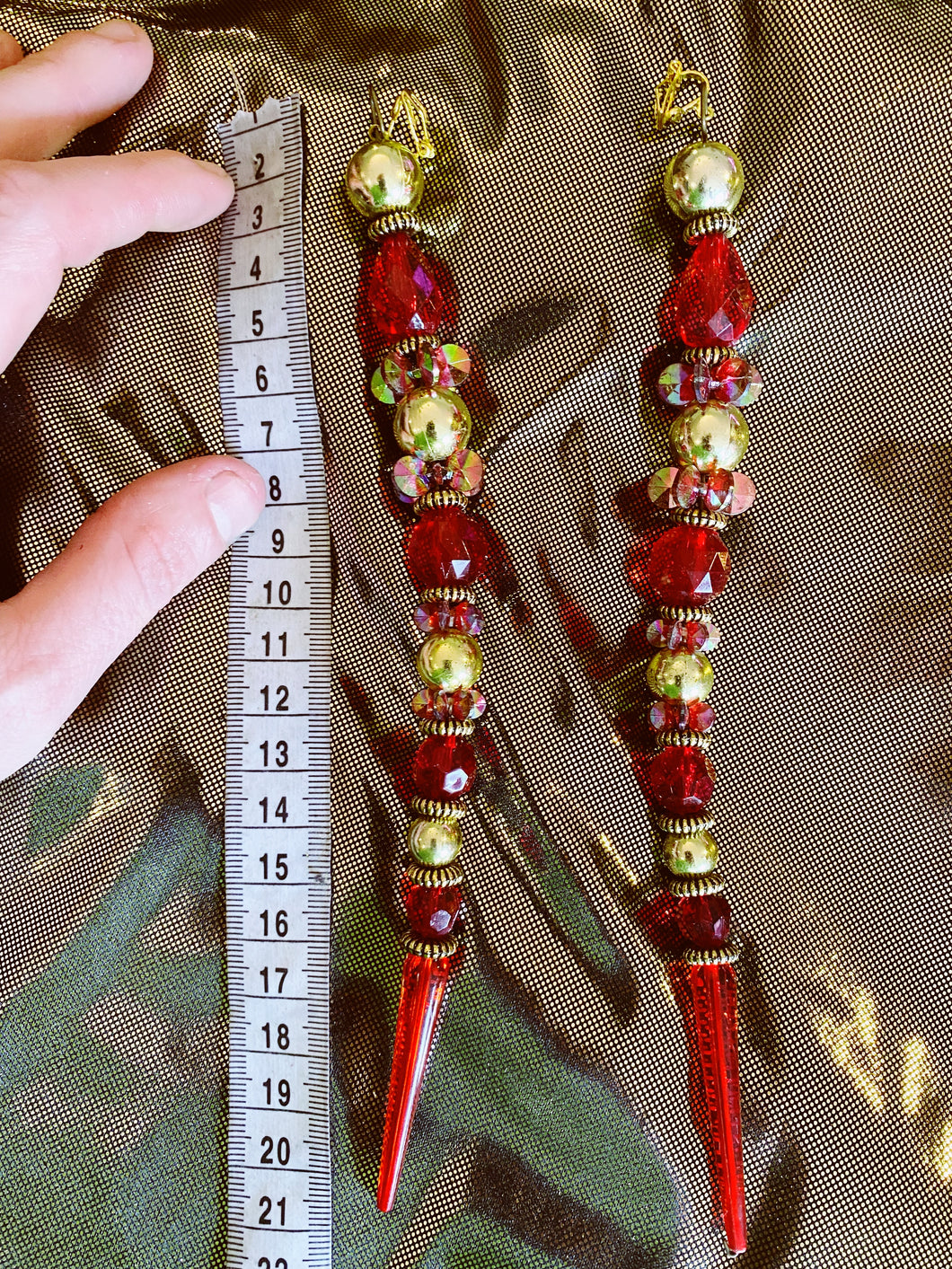 Long Dangle and Drop earrings in Red and Gold